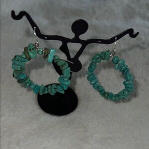 Sterling Silver Turquoise Chip Hoop Earrings